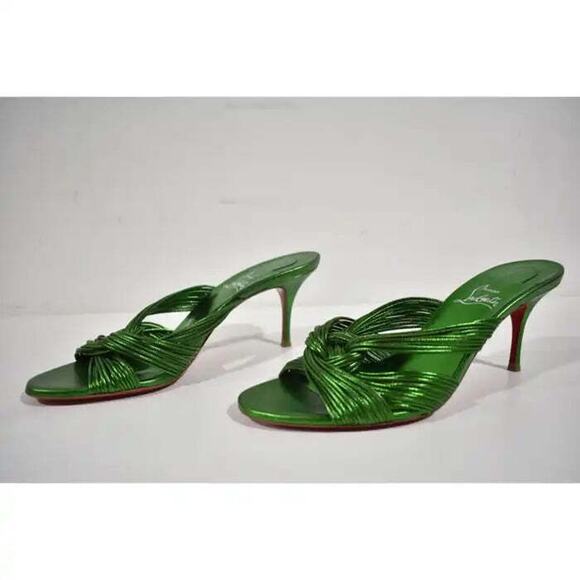 Christian Louboutin Multitaski 70 Green Strap Backless Mule Kitten Heel Pump 39 - Picture 9 of 12